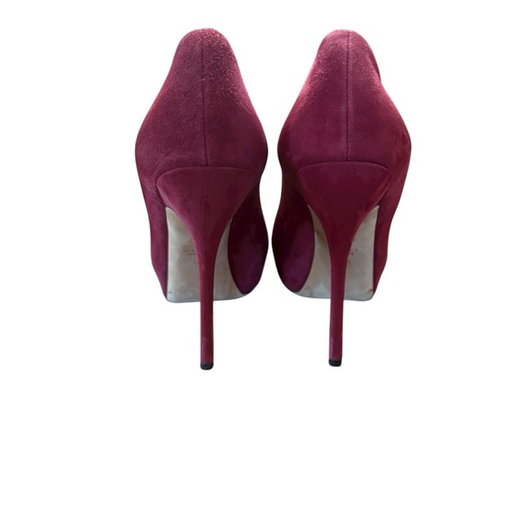 Gucci Suede Peep Toe Platform Pumps Burgundy Stiletto Heel EU 37.5 US 7.5 - Picture 7 of 14
